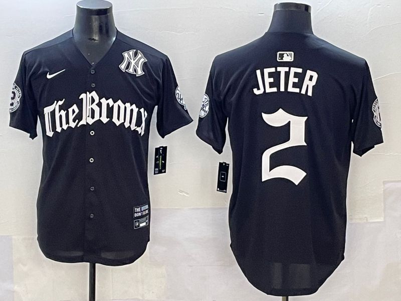 Men 2025 New York Yankees 2 Jeter Black Five generations Joint Name Nike MLB Jersey style 7